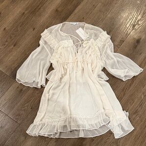 Elegant white 100% silk Mini Dress